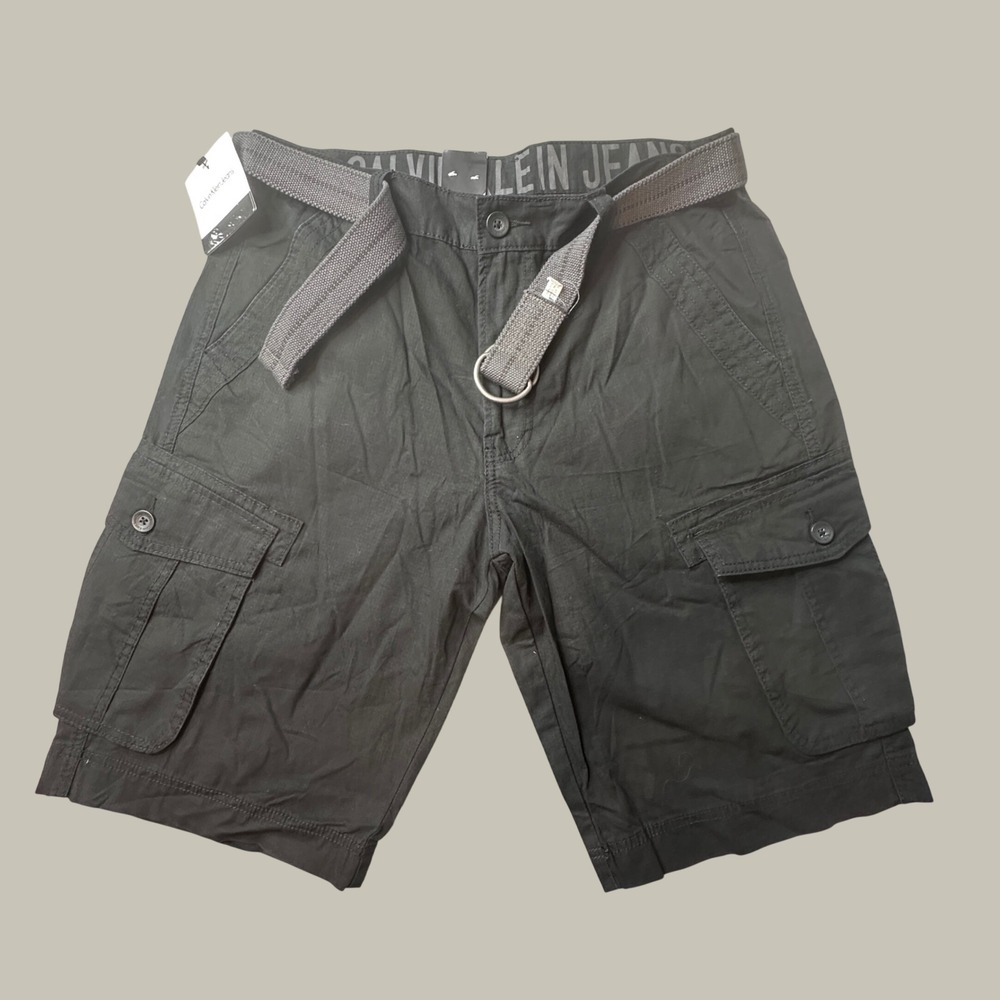 Calvin Klein Jeans Cargo Shorts Mens 32 MG11C15C Black Belted NEW